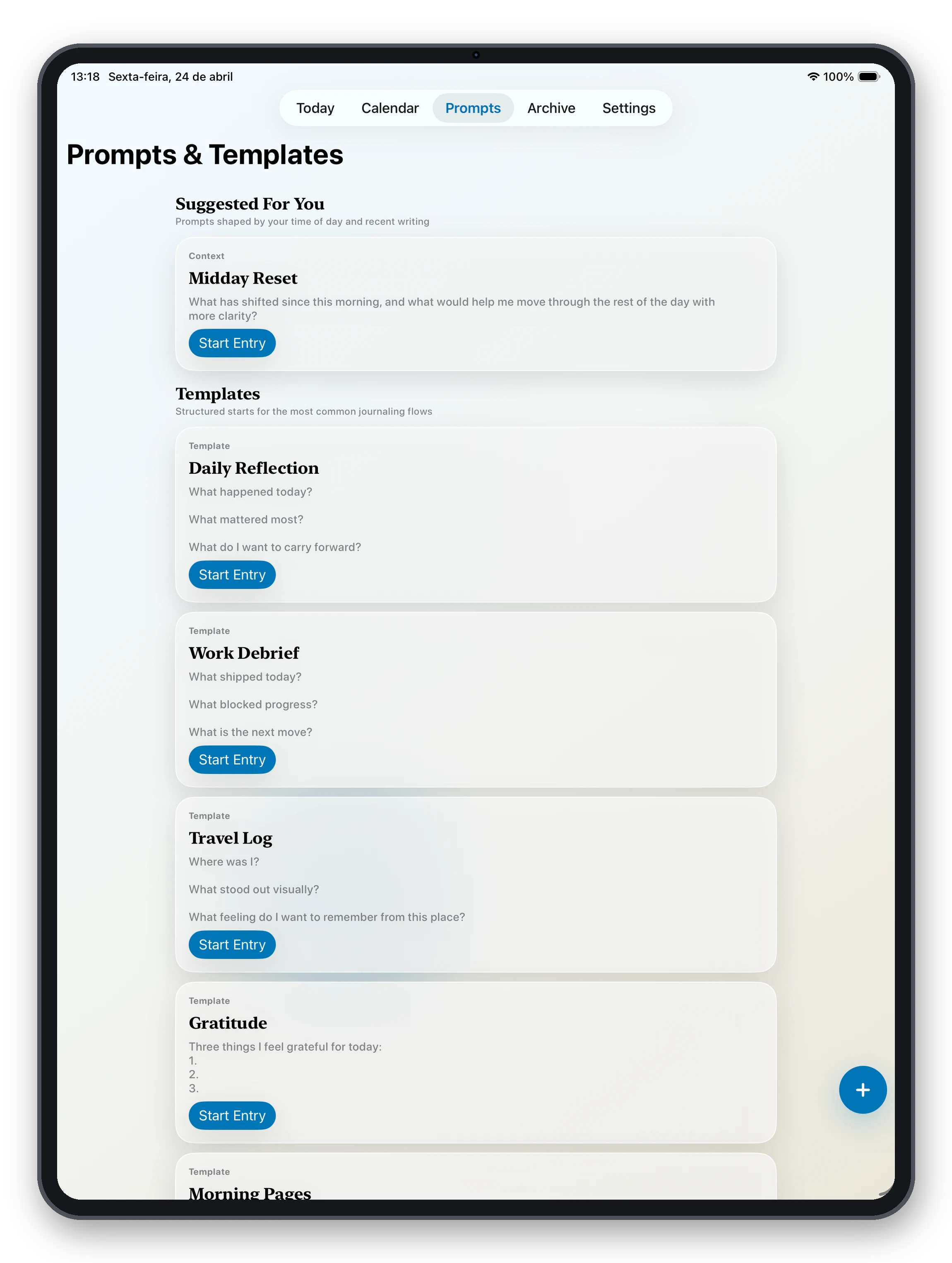 JournalNow prompts on iPad