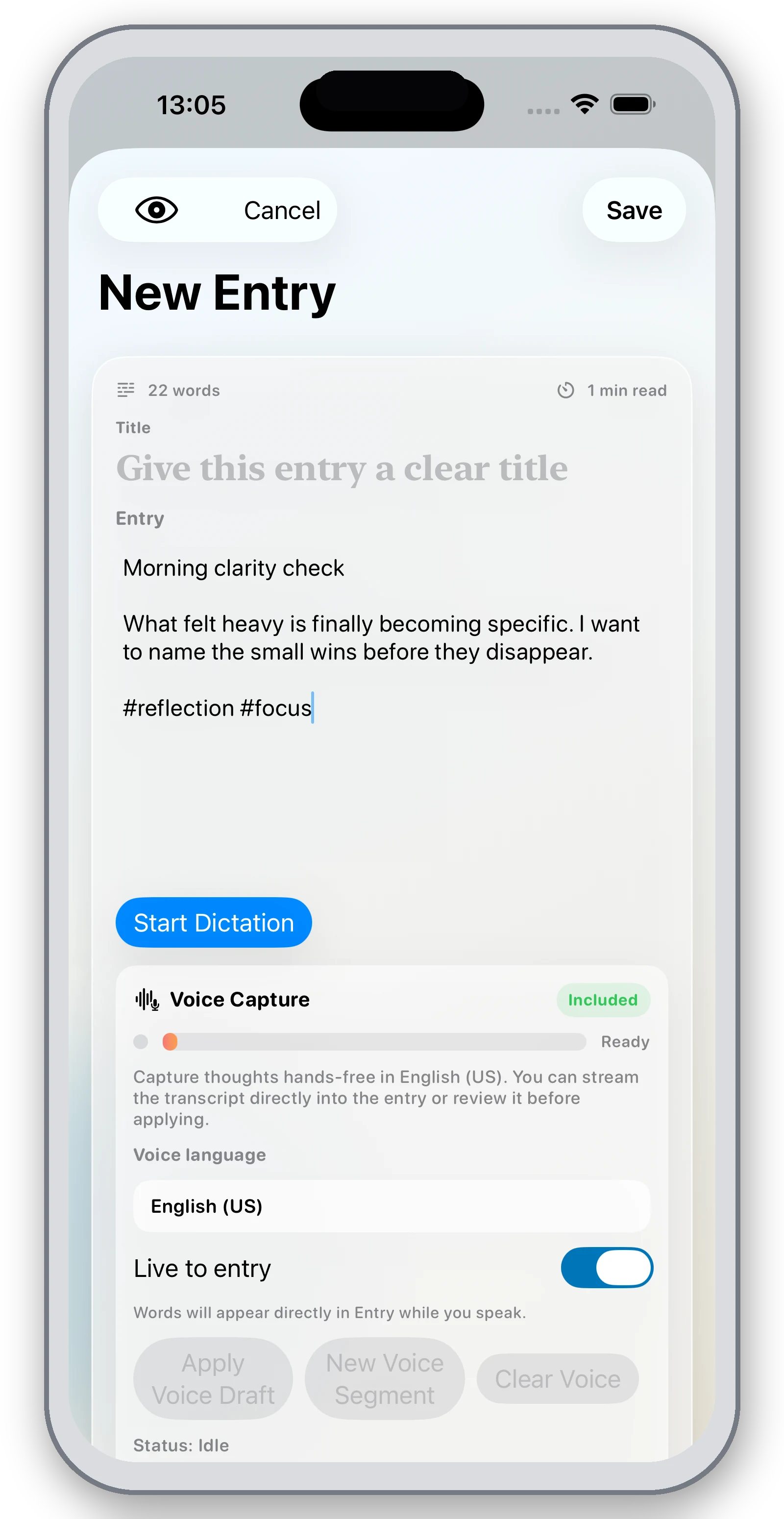 Writing in JournalNow on iPhone
