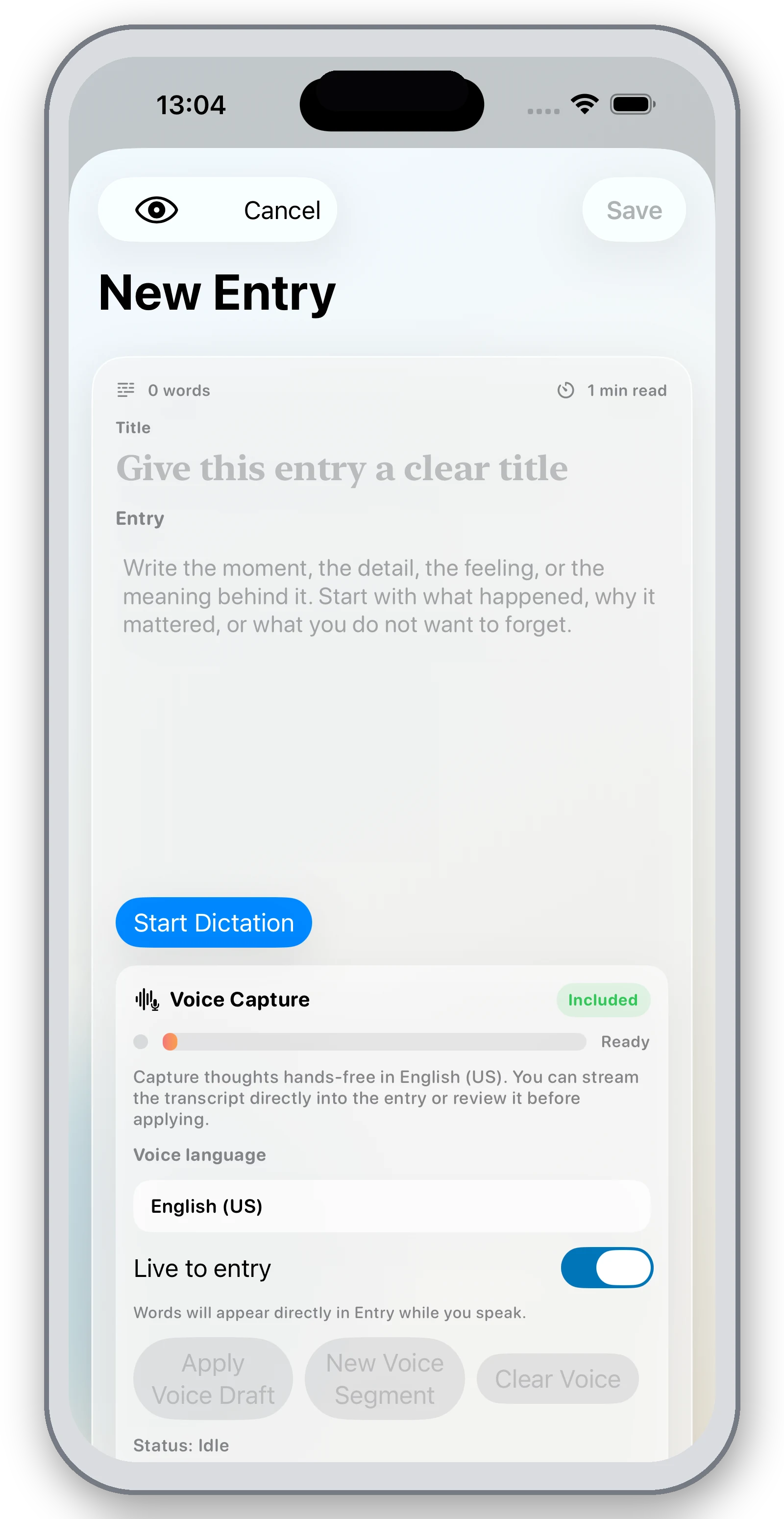 JournalNow entry detail on iPhone
