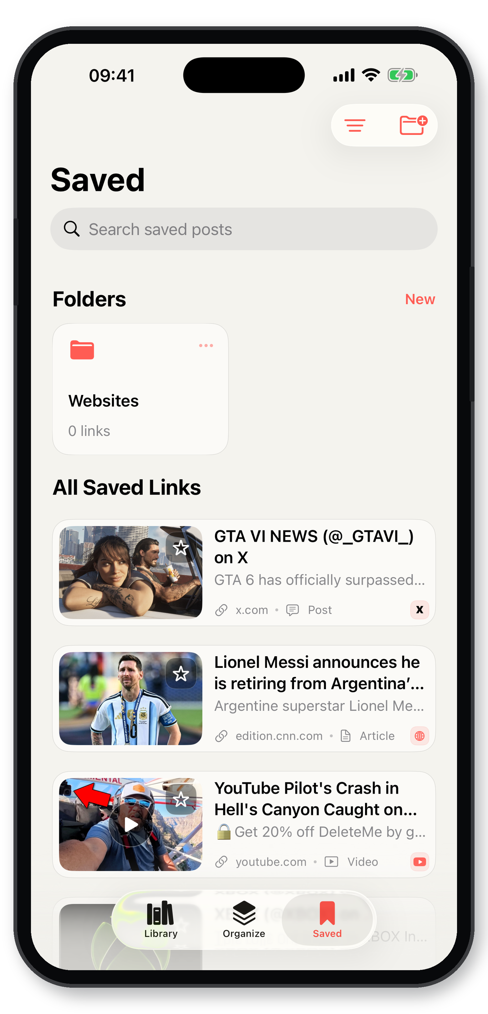 Savefold organization on iPhone
