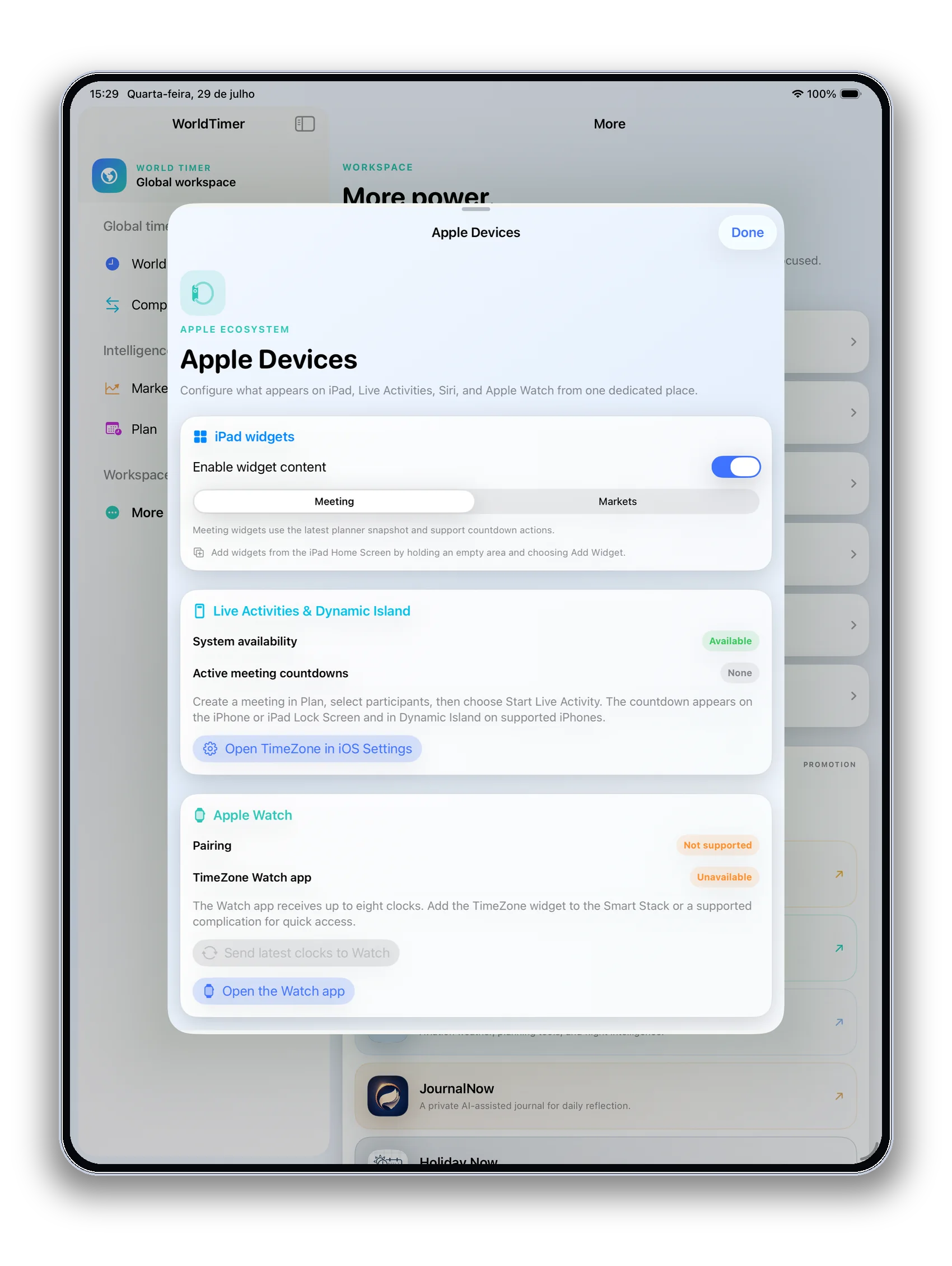TimeZone Vanguard Apple ecosystem on iPad