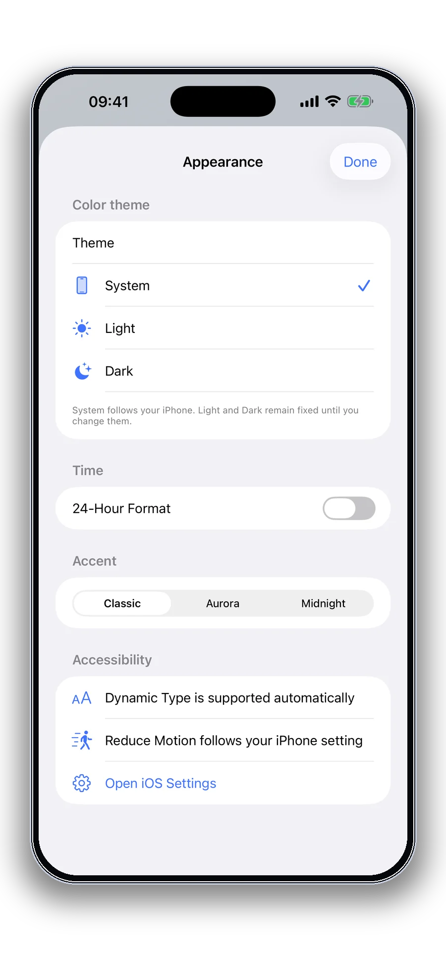 Appearance settings