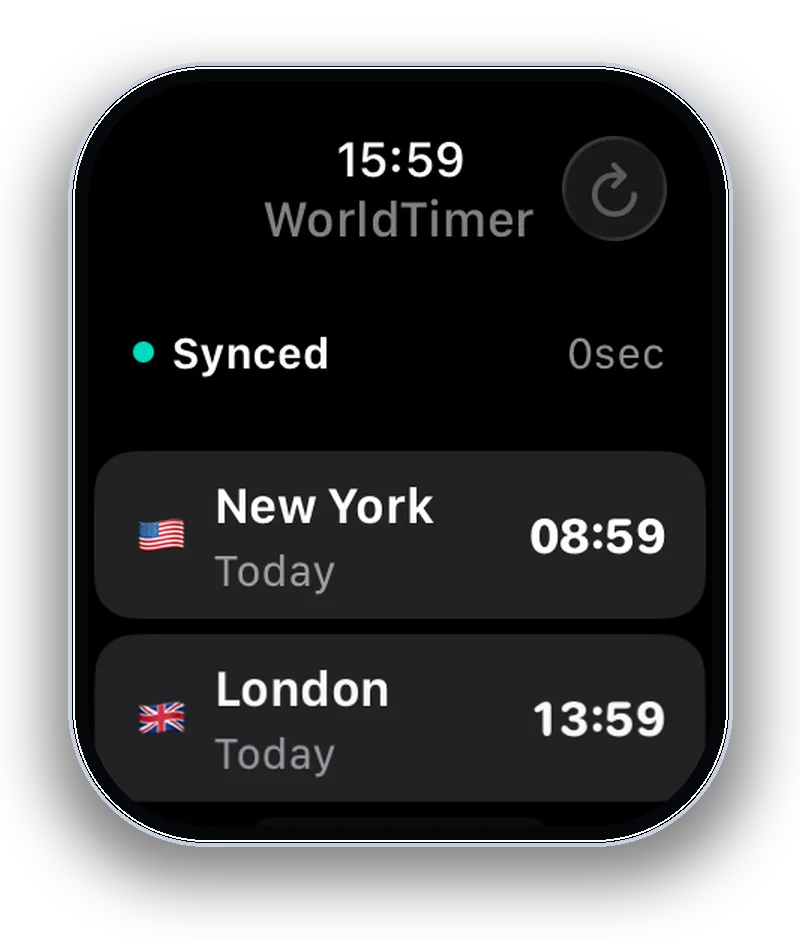 World clocks on Apple Watch